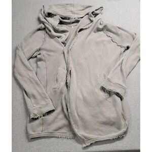 Free People Women's Wrap Cardigan Size L Grey Distressed Waffle‎ Knit Lagenlook